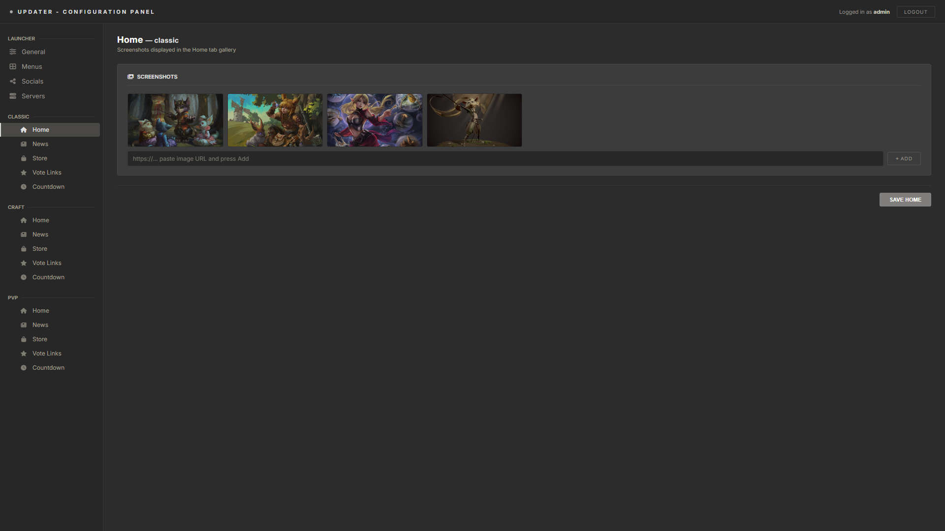 Screenshots — admin panel
